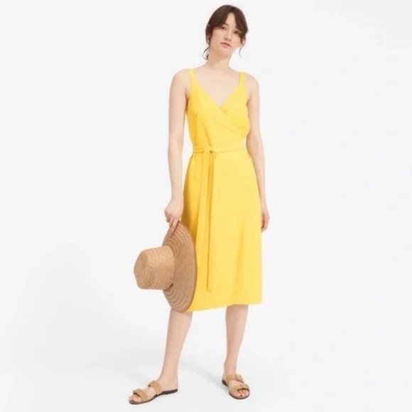 Everlane Yellow Wrap Tie Dress - The Japanese Goweave Midi dress Size 6 - Picture 1 of 6